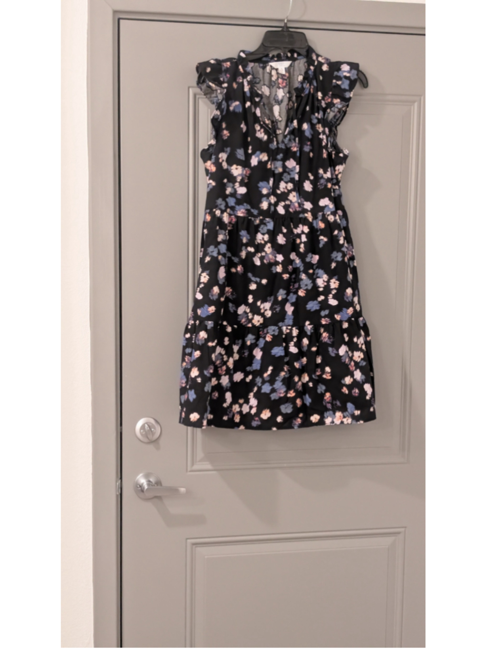 Women's Time and Tru Floral Mini Dress Black Blue Size S